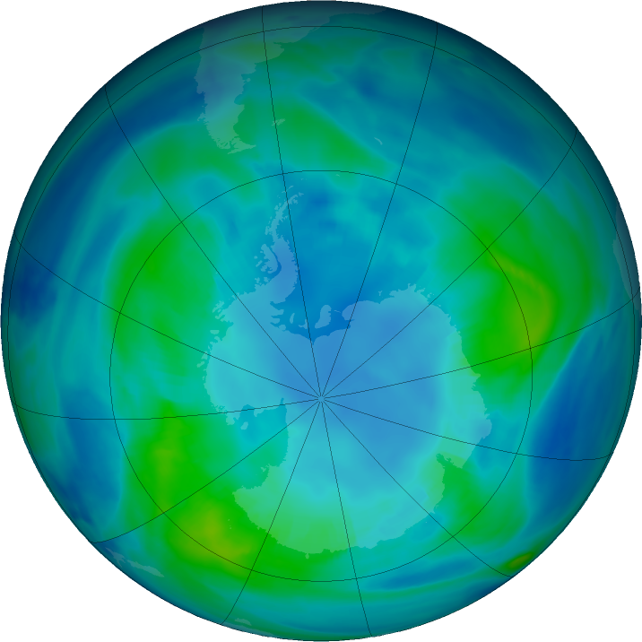Antarctic ozone map for 22 April 2022